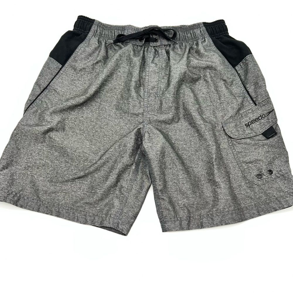 Speedo Men's Gray and Black Swim Board Shorts-Size L